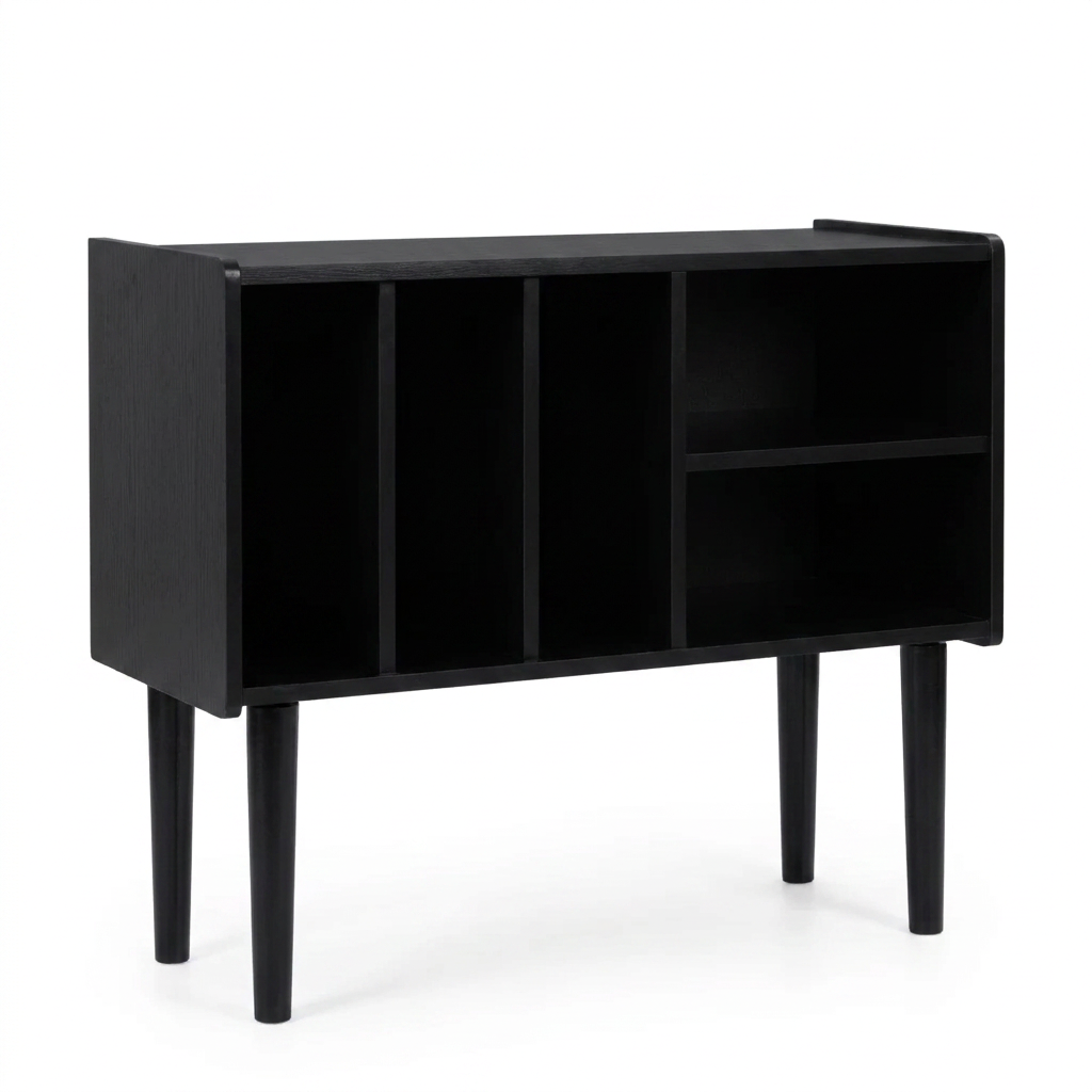 Meuble de rangement pour tourne-disque en MDF noir, 80x68x40cm
