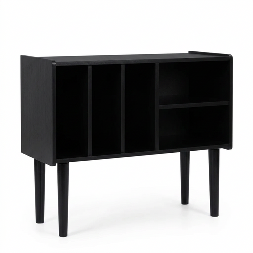Meuble de rangement pour tourne-disque en MDF noir, 80x68x40cm