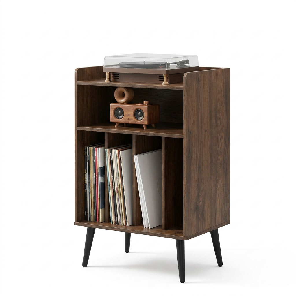Support à disques vinyles 3 niveaux, jusqu'à 150 albums, bois naturel