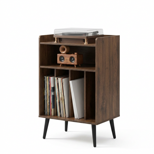 Support à disques vinyles 3 niveaux, jusqu'à 150 albums, bois naturel