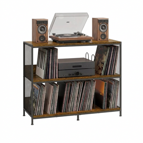 Meuble de rangement pour tourne-disque en fer et bois, noir