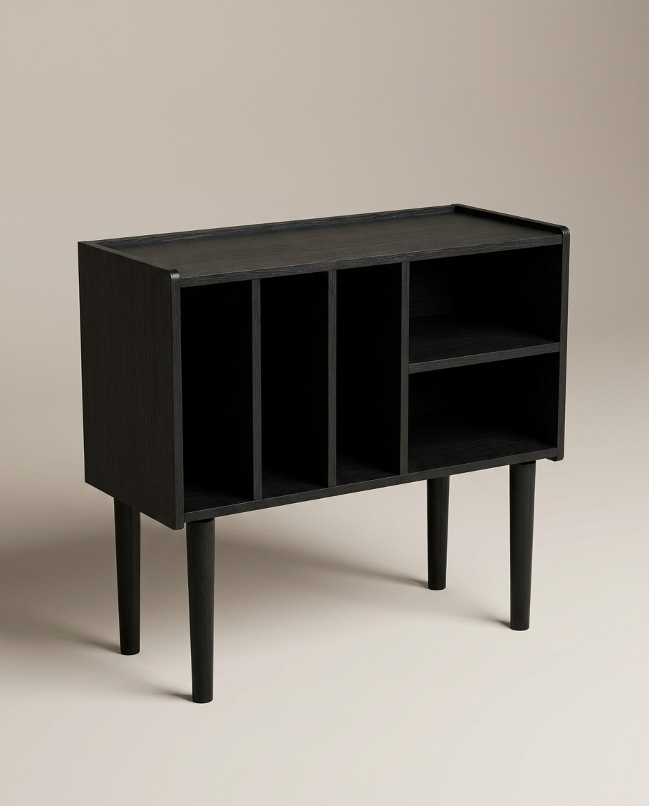 Meuble de rangement pour tourne-disque en MDF noir, 80x68x40cm