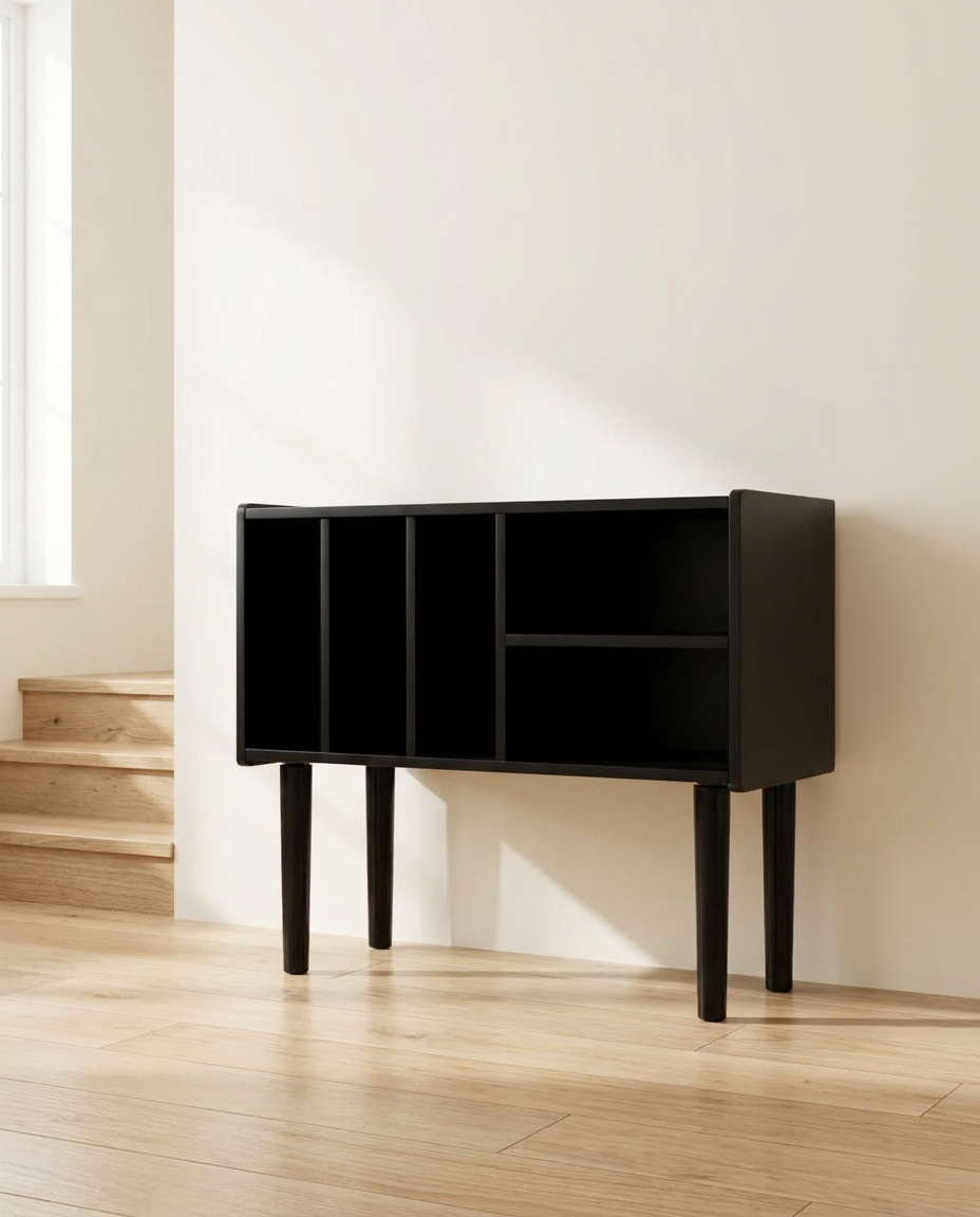 Meuble de rangement pour tourne-disque en MDF noir, 80x68x40cm