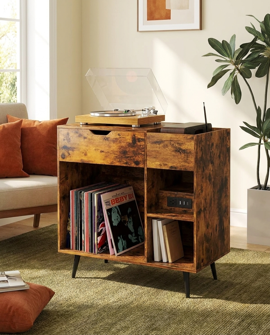 Meuble pour tourne-disque avec prise USB et Type-C, 79,5 x 40 x 79 cm