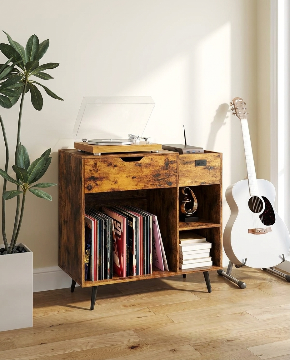 Meuble pour tourne-disque avec prise USB et Type-C, 79,5 x 40 x 79 cm