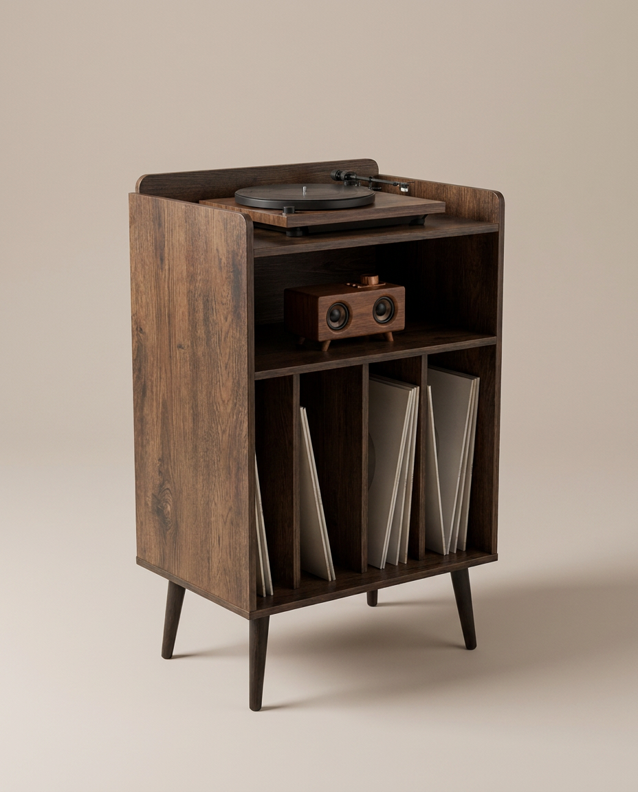 Support à disques vinyles 3 niveaux, jusqu'à 150 albums, bois naturel