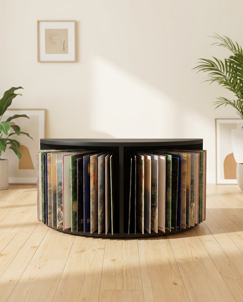 Support pour disques vinyles noir, empilable et compact