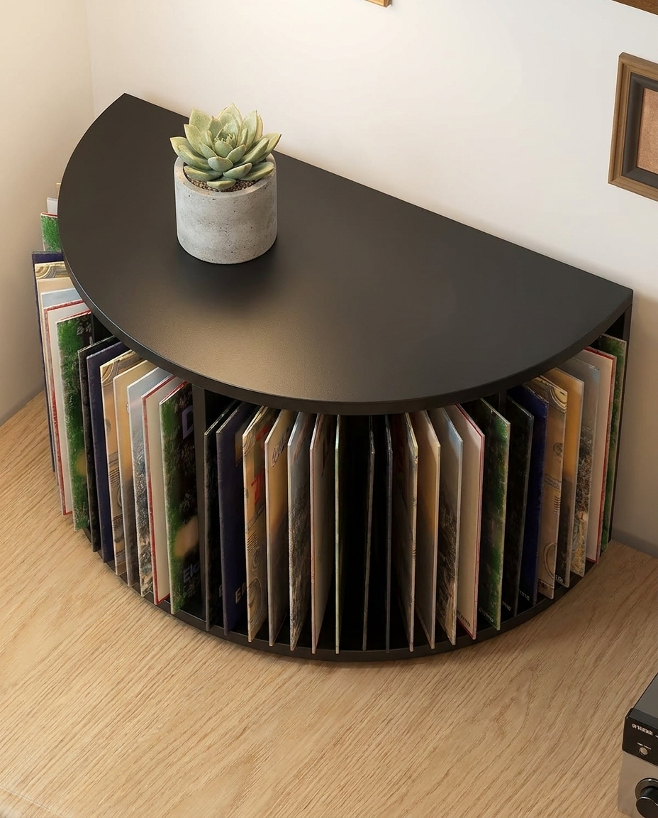 Support pour disques vinyles noir, empilable et compact