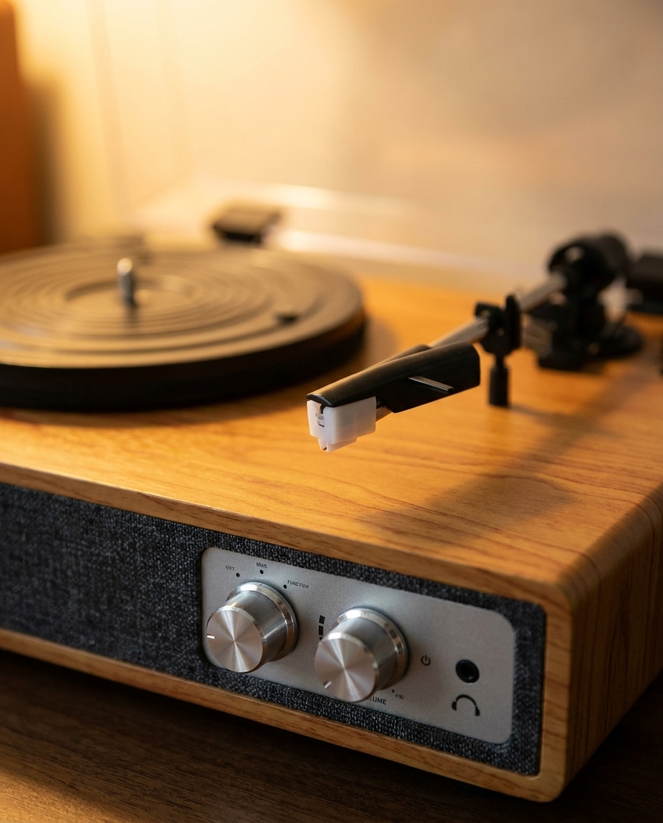 Platine vinyle rétro avec enceinte Bluetooth intégrée, 3 vitesses