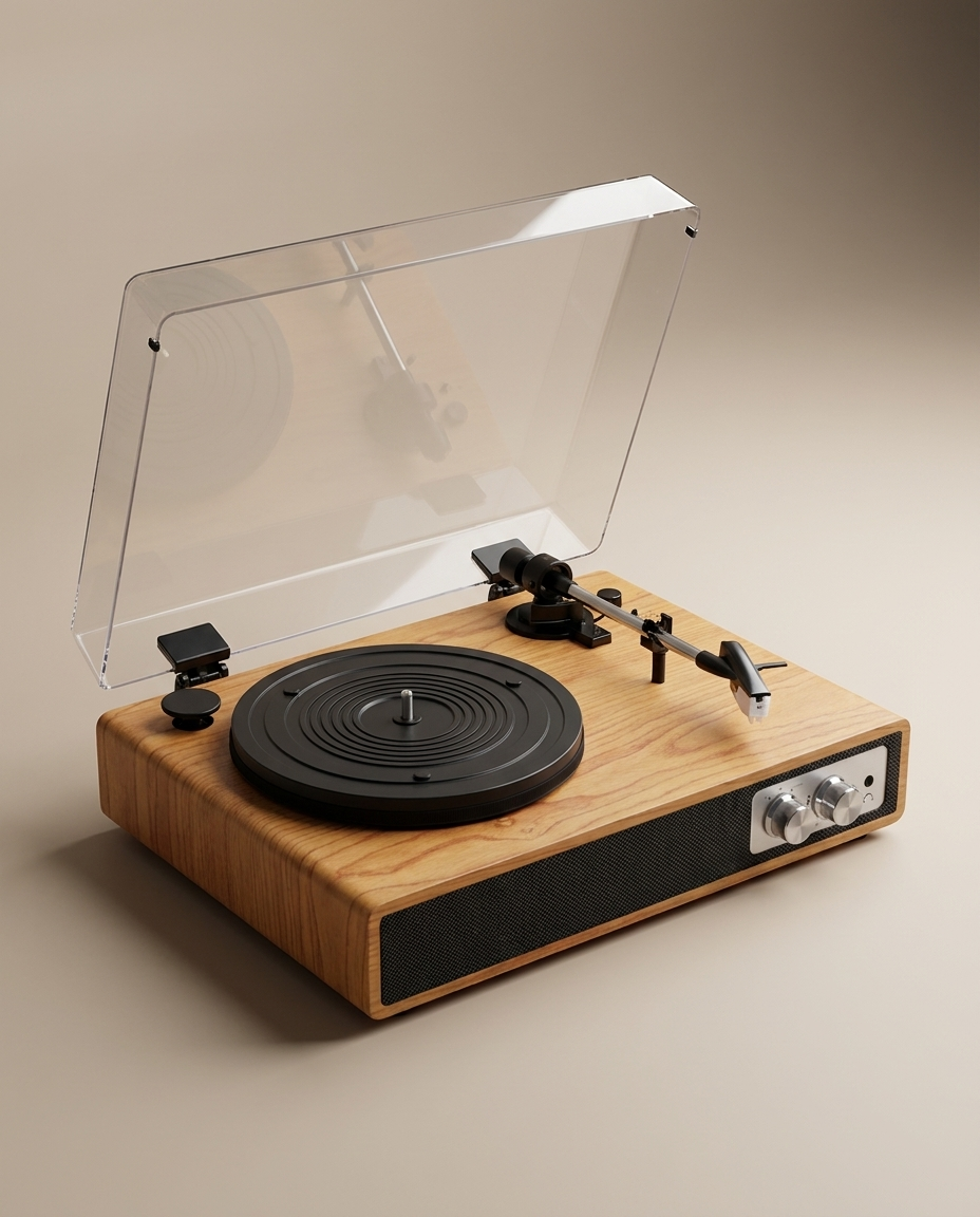 Platine vinyle rétro avec enceinte Bluetooth intégrée, 3 vitesses