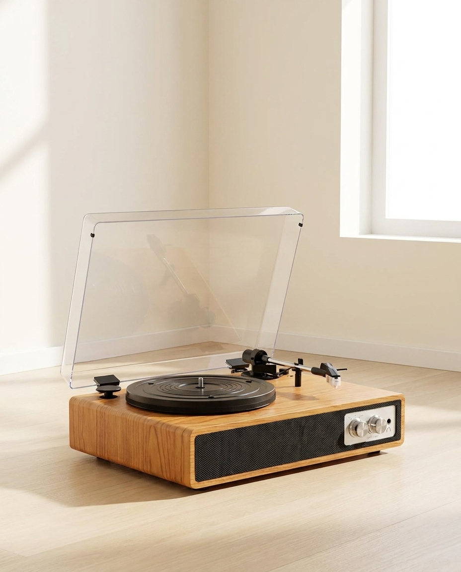 Platine vinyle rétro avec enceinte Bluetooth intégrée, 3 vitesses