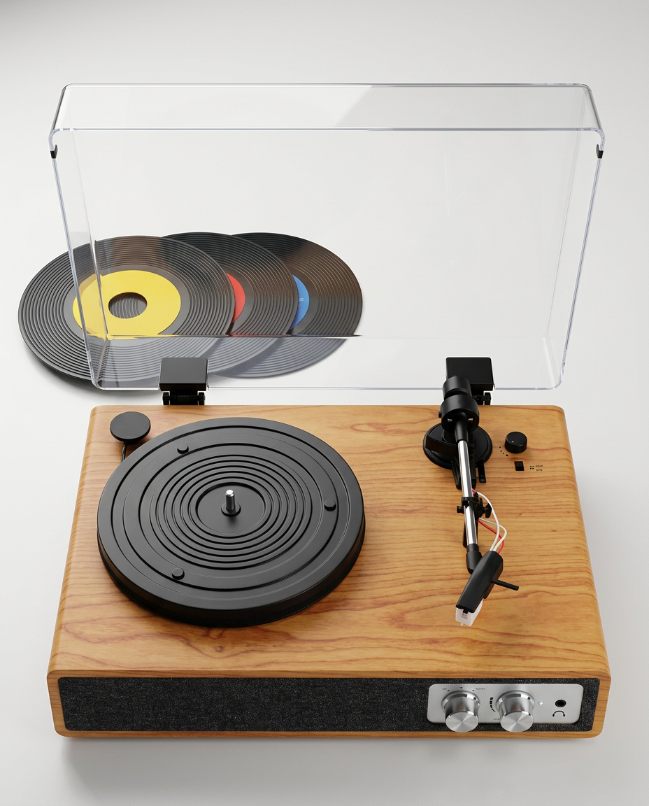 Platine vinyle rétro avec enceinte Bluetooth intégrée, 3 vitesses