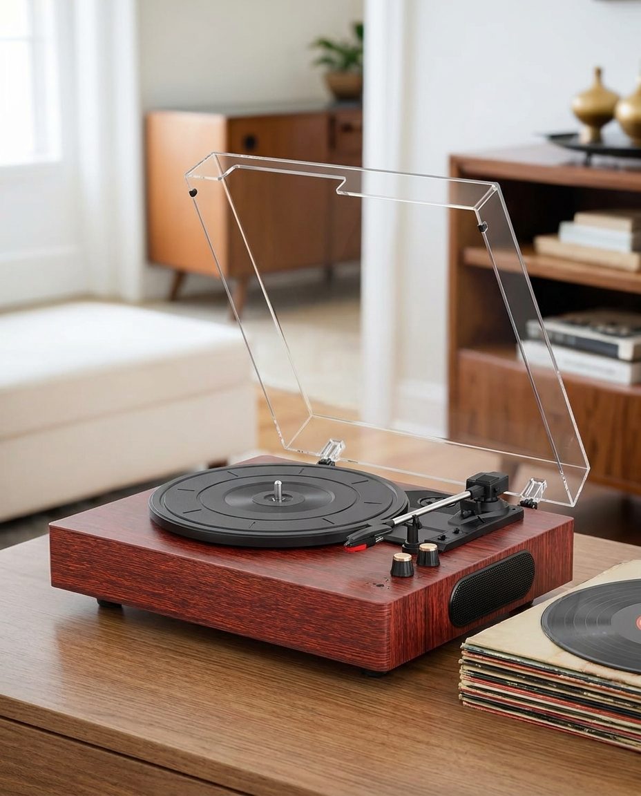 Platine vinyle vintage Vela Bluetooth, 3 vitesses 33/45/78 tours