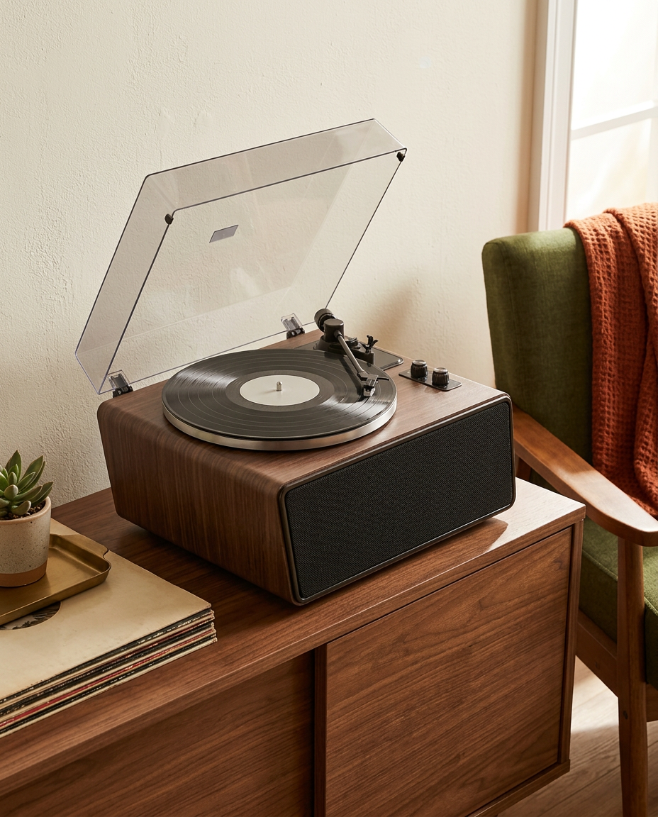 Platine vinyle tout-en-un Aldo Bluetooth, coloris noyer
