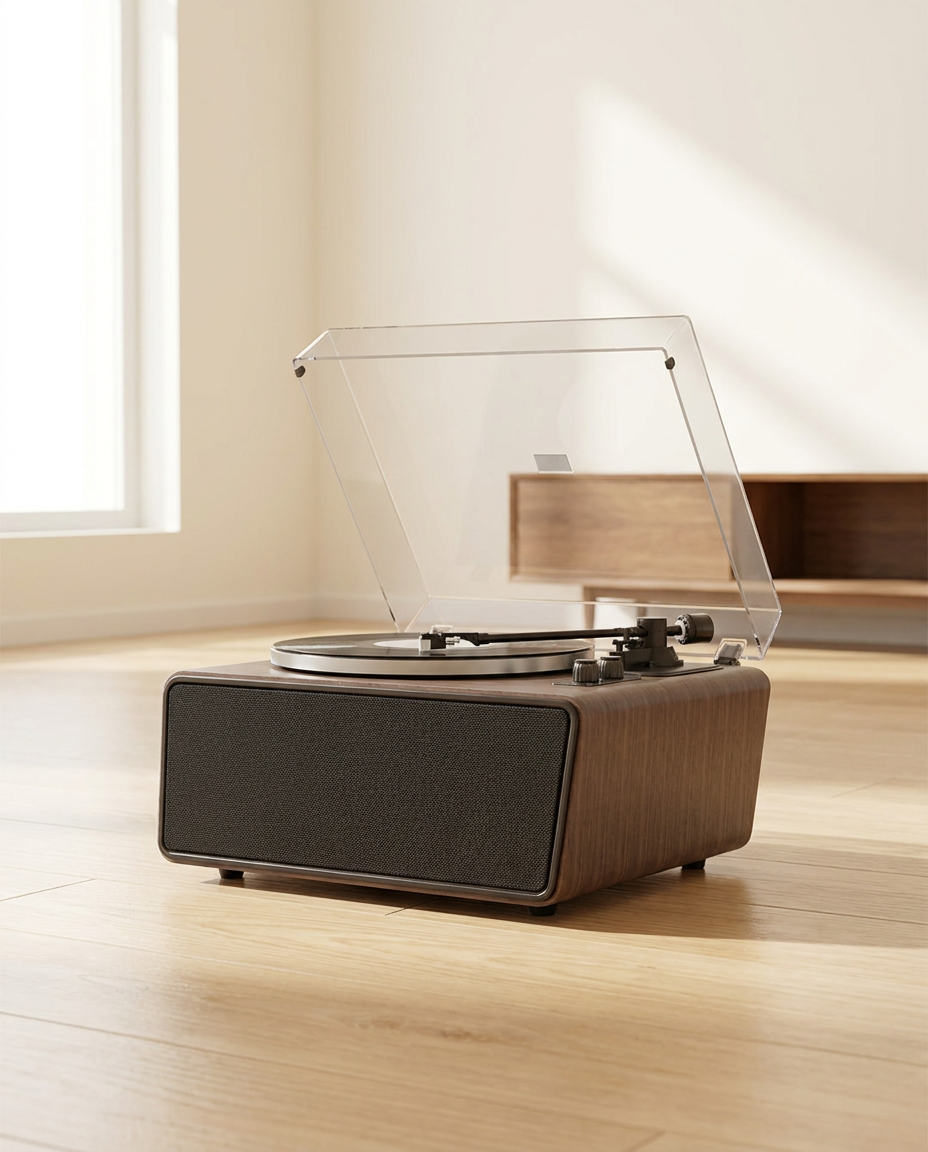 Platine vinyle tout-en-un Aldo Bluetooth, coloris noyer