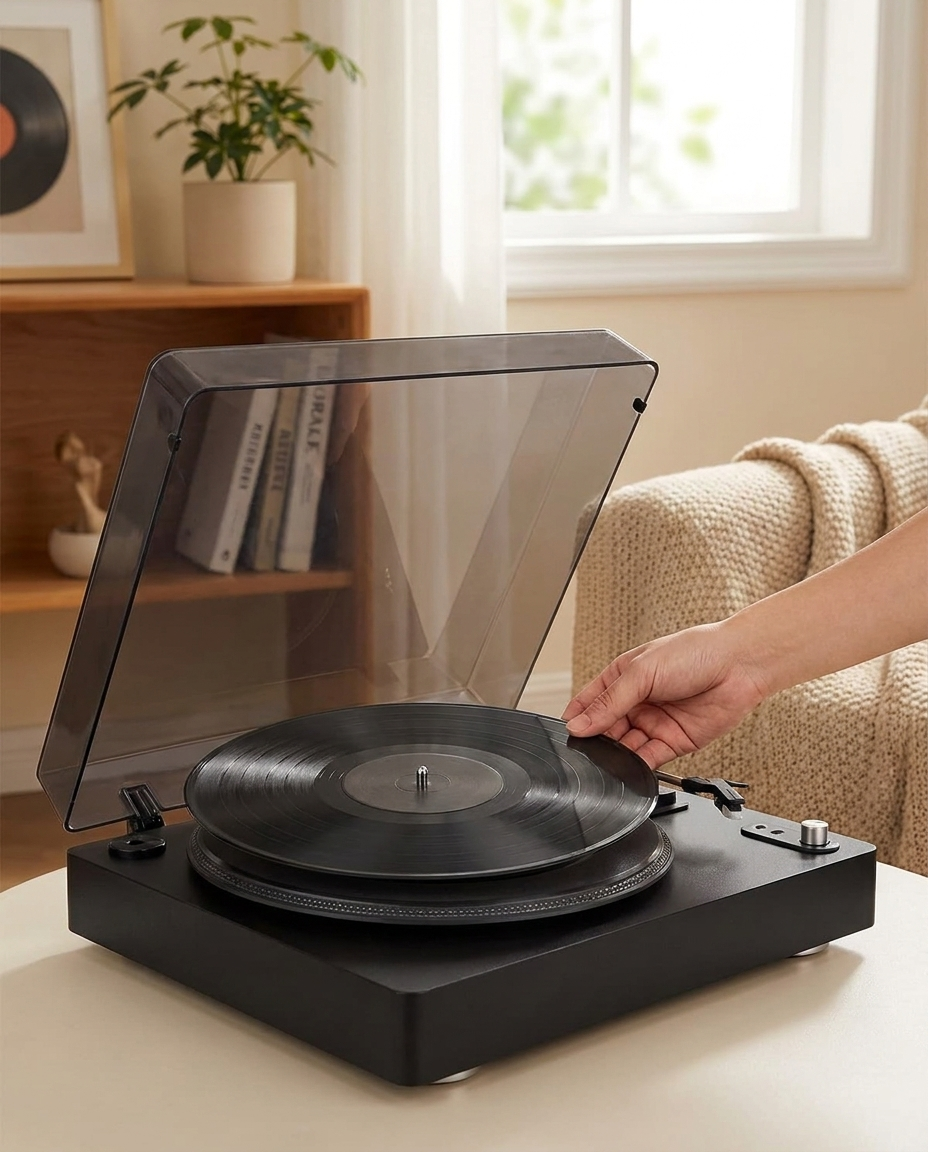 Pose d'un vinyle sur la platine Solstice en situation